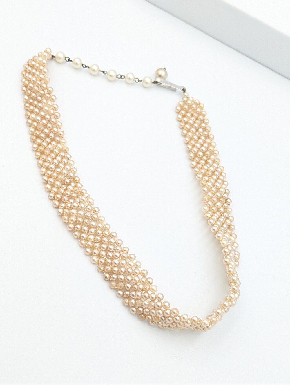 Vintage choker necklace beaded champagne colour faux pearls